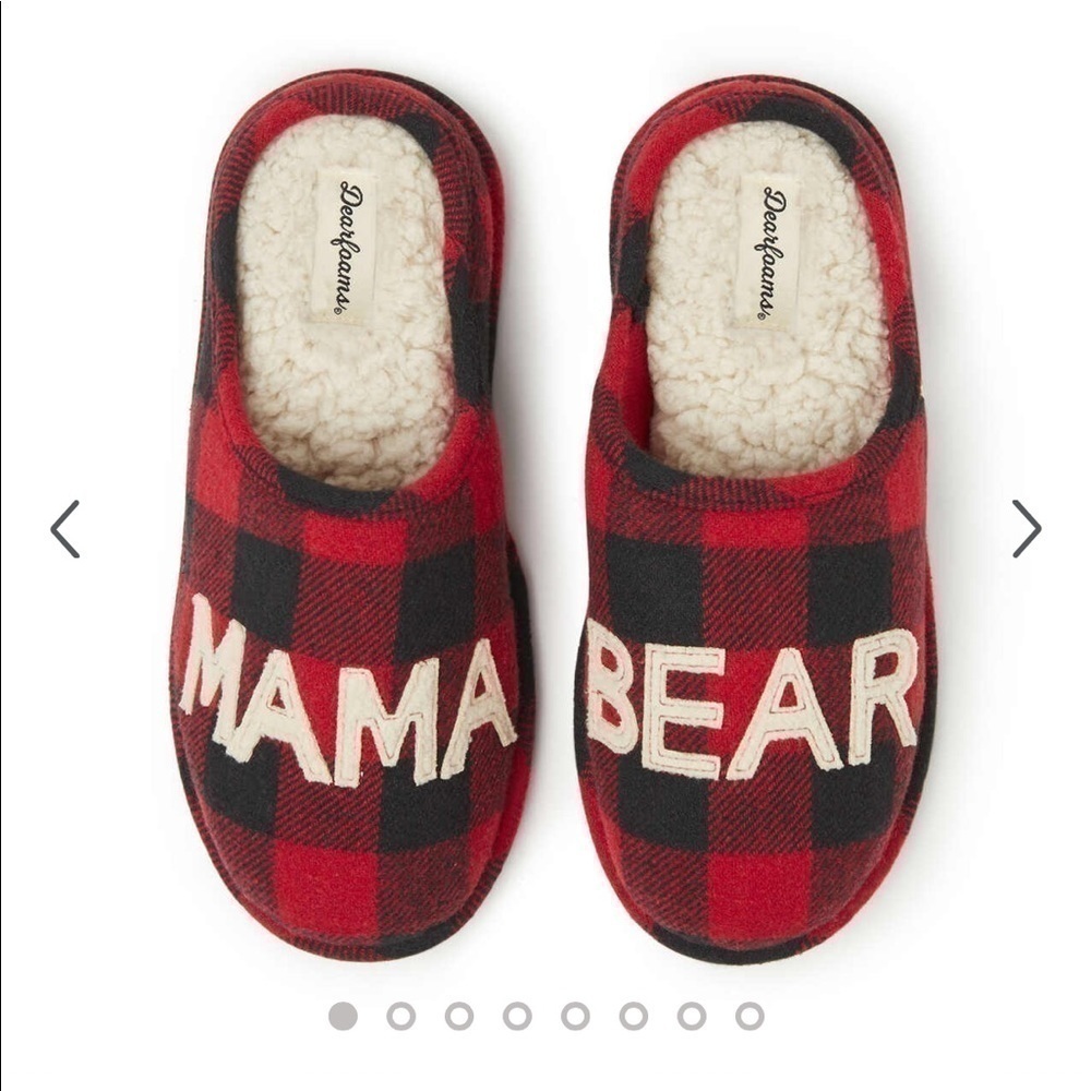 𝅺NWT Dearfoams Mama Bear Red Black Plaid Slippers L 9-10